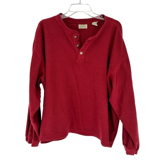 St John's Bay Pullover XL Maroon Fleece 3 Button Henley Long Sleeve - Picture 1 of 8